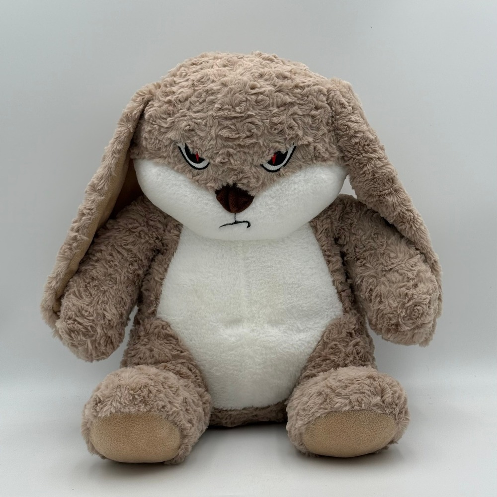 Angry Bunny Plush Stuffed Animal Grumpy Rabbit Taupe Brown 13 Inch Floppy Ears